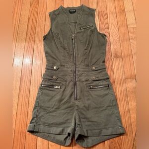 Bebe Olive Green Zippered Romper